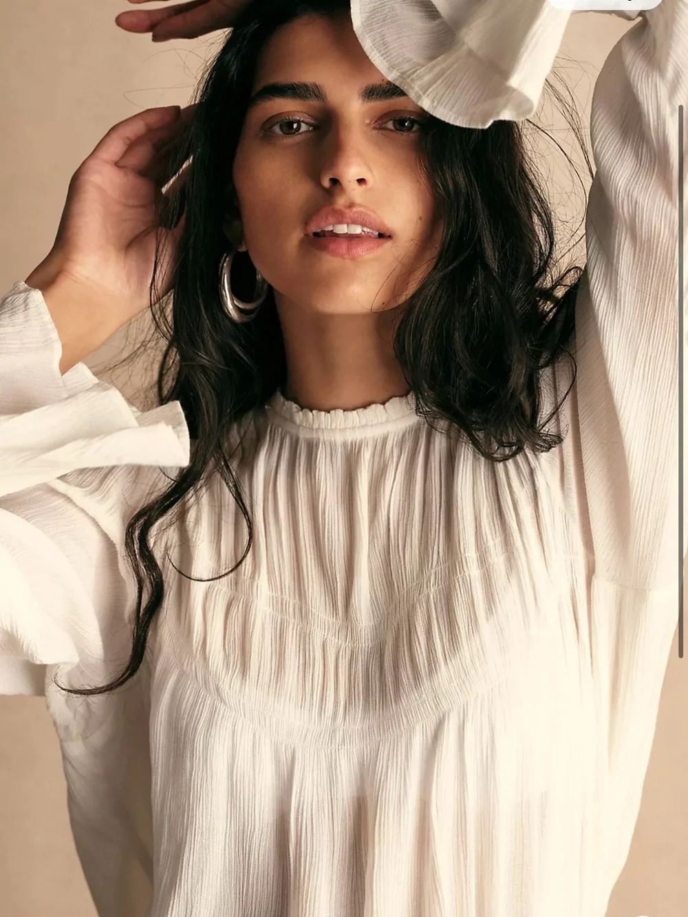 Free People Kelsey Blouse XS Crinkled Long-Sleeve Blouse - White